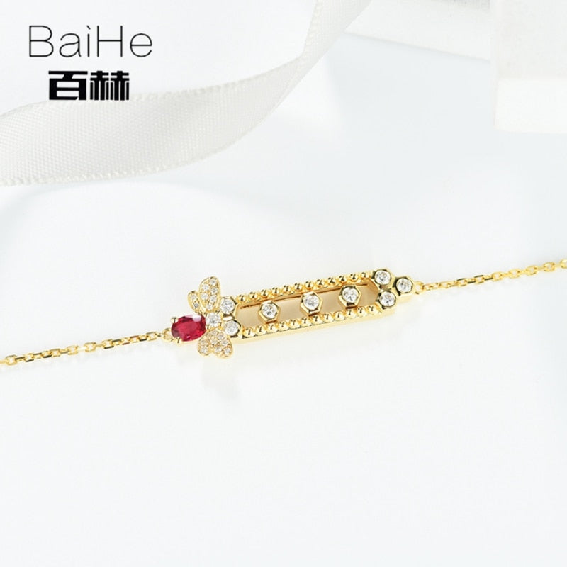 BAIHE Solid 14K Yellow Gold 0.2ct Certified H/SI 100% Genuine Natural Diamonds Anniversary Women Trendy Fine Jewelry Bracelet
