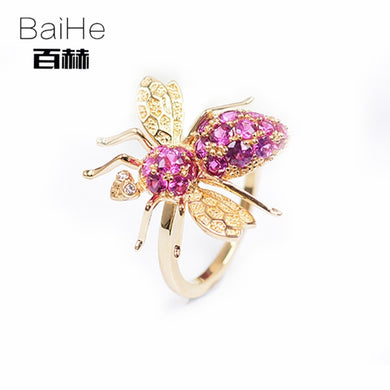 BAIHE Solid 14K Yellow Gold 0.80ct Certified Round 100% Genuine Natural Ruby Engagement Women Trendy Fine Jewelry Flawless Ring