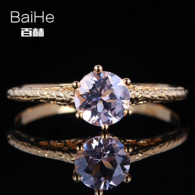 BAIHE Solid 14K Yellow Gold(AU585) 0.72CT Certified Pink Flawless Genuine Morganite Engagement Women Trendy Jewelry Gift Ring
