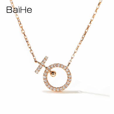 BAIHE Solid 18K Rose Gold 0.08ct Certified F-G/SI Round Cut 100% Genuine Natural Diamonds Women Wedding Fine Jewelry Necklaces