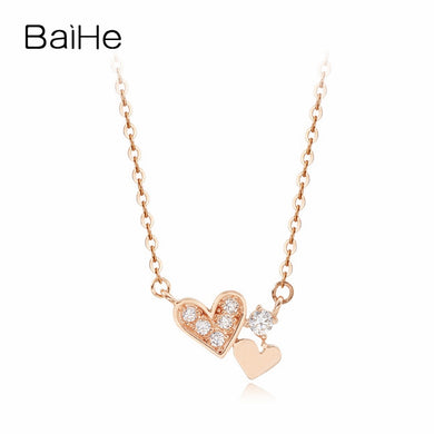 BAIHE Solid 18K Rose Gold 0.09CT Certified Round 100% Genuine Natural Diamonds Women Engagement Jewelry Vintage Gift Necklaces