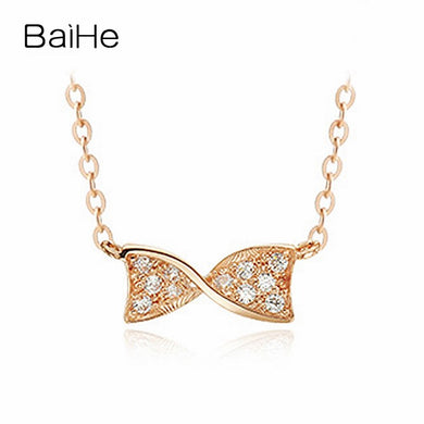 BAIHE Solid 18K Rose Gold 0.10CT Certified Round 100% Genuine Natural Diamonds Women Engagement Jewelry Cute/Romantic Necklaces