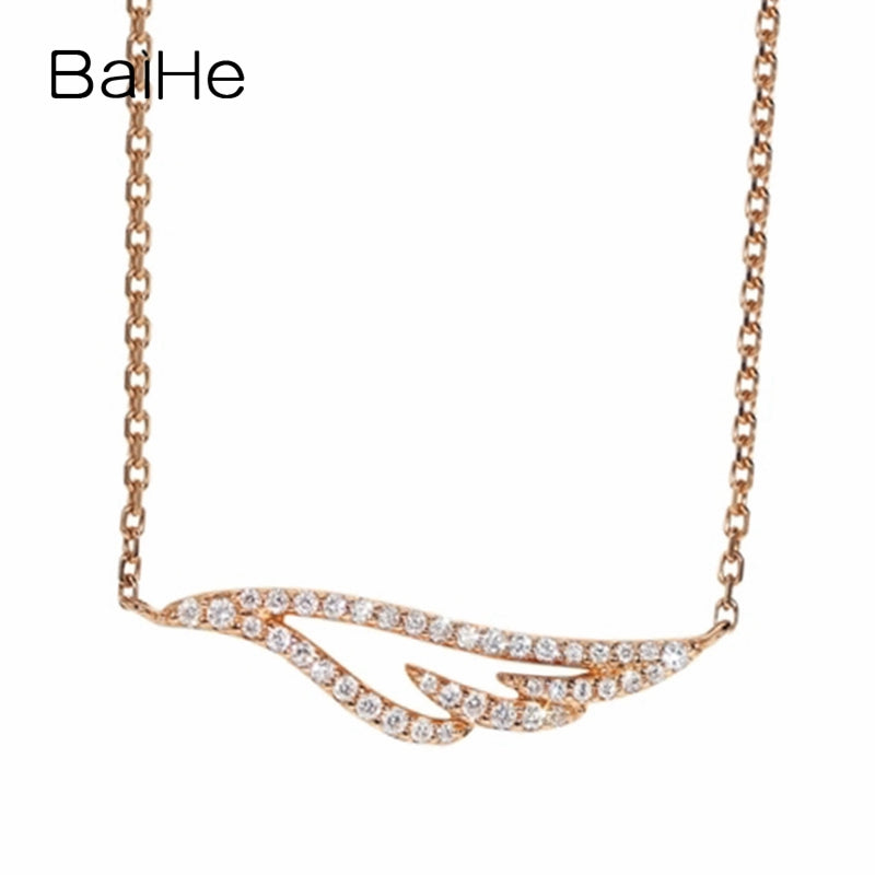 BAIHE Solid 18K Rose Gold 0.15ct Certified Round F-G/SI 100% Genuine Natural Diamonds Women Engagement Fine Jewelry Necklaces