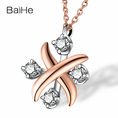 BAIHE Solid 18K Rose Gold 0.20ct Certified H/SI 100% Genuine Natural Diamonds Women Trendy Fine Jewelry Elegant gift Necklaces
