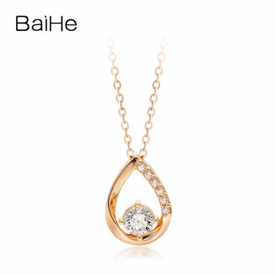 BAIHE Solid 18K Rose Gold 0.20ct Certified Round cut 100% Genuine Natural Diamonds Women Engagement Fine Jewelry Gift Necklaces