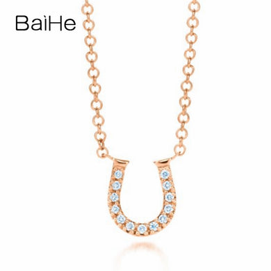 BAIHE Solid 18K Rose Gold(AU750) Certified 0.04ct Round 100% Genuine Natural Diamonds Anniversary Trendy Jewelry Gift Necklaces