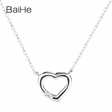 BAIHE Solid 18K White Gold 0.015ct Certified Round cut 100% Genuine Natural Diamond Women Engagement Fine Jewelry Gift Necklaces