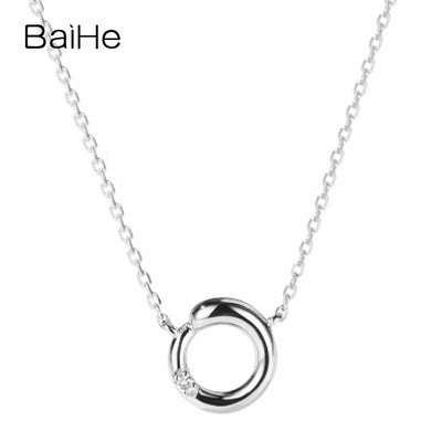 BAIHE Solid 18K White Gold 0.015ct Certified Round cut 100% Genuine Natural Diamond Women Engagement Fine Jewelry Gift Necklaces
