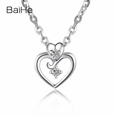 BAIHE Solid 18K White Gold 0.03ct Certified Round cut 100% Genuine Natural Diamonds Women Engagement Fine Jewelry Gift Necklaces