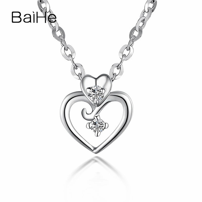 BAIHE Solid 18K White Gold 0.03ct Certified Round cut 100% Genuine Natural Diamonds Women Engagement Fine Jewelry Gift Necklaces