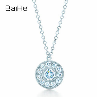 BAIHE Solid 18K White Gold 0.18ct Certified 100% Genuine Natural Diamonds Women Engagement Fine Jewelry Elegant Gift Necklaces