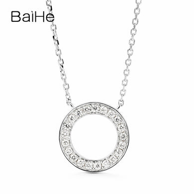 BAIHE Solid 18K White Gold 0.19ct Certified F-G/SI-SI3 100% Genuine Natural Diamonds Wedding Women Trendy Fine Jewelry Necklaces