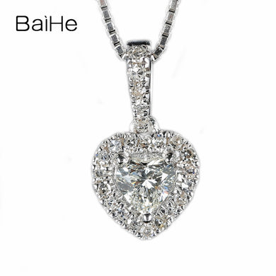 BAIHE Solid 18K White Gold 0.19ct Certified Heart Single Cut 100% Genuine Natural Diamond Wedding Trendy Fine Jewelry Necklaces