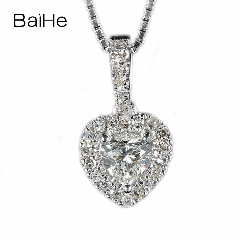 BAIHE Solid 18K White Gold 0.19ct Certified Heart Single Cut 100% Genuine Natural Diamond Wedding Trendy Fine Jewelry Necklaces