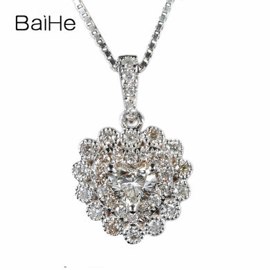 BAIHE Solid 18K White Gold 0.20ct Certified Heart Cut 100% Genuine Natural Diamond Party Trendy Fine Jewelry Gift Necklaces