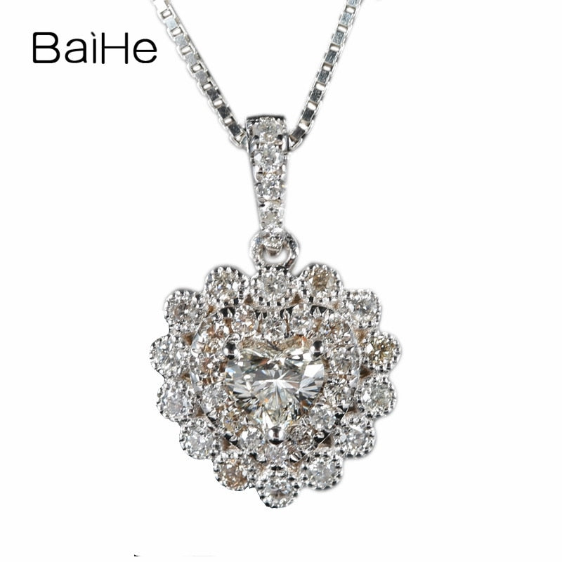 BAIHE Solid 18K White Gold 0.20ct Certified Heart Cut 100% Genuine Natural Diamond Party Trendy Fine Jewelry Gift Necklaces