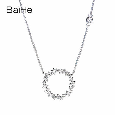 BAIHE Solid 18K White Gold 0.22ct Certified F-G/SI 100% Genuine Natural Diamonds Engagement Women Trendy Fine Jewelry Necklaces