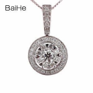 BAIHE Solid 18K White Gold 0.23ct Certified Round Single Cut 100% Genuine Natural Diamond Wedding Trendy Fine Jewelry Necklaces