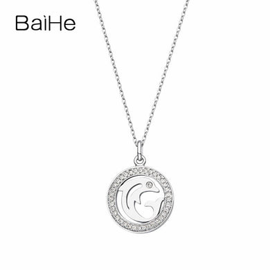 BAIHE Solid 18K White Gold 0.2ct Certified H/SI Round CUT 100% Genuine Natural Diamonds Women Engagement Fine Jewelry Necklaces