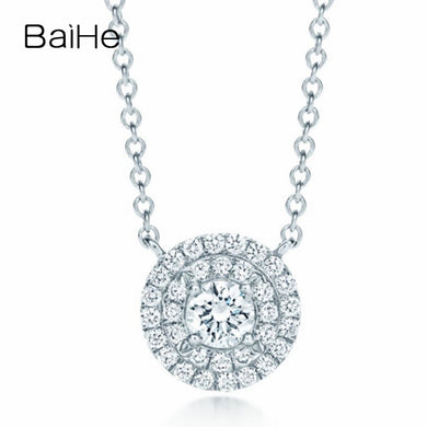 BAIHE Solid 18K White Gold 0.39ct Certified Women 100% Genuine Natural Diamonds Engagement Fine Jewelry Elegant Gift Necklaces