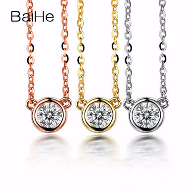 BAIHE Solid 18K White Gold(AU750) Certified 0.10ct Round cut 100% Genuine Natural Diamond Wedding Trendy Jewelry Gift Necklaces