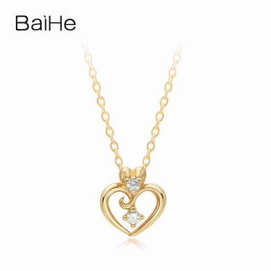 BAIHE Solid 18K Yellow Gold 0.02CT Certified 100% Genuine Natural Diamonds Women Engagement Jewelry Elegant Trendy Necklaces