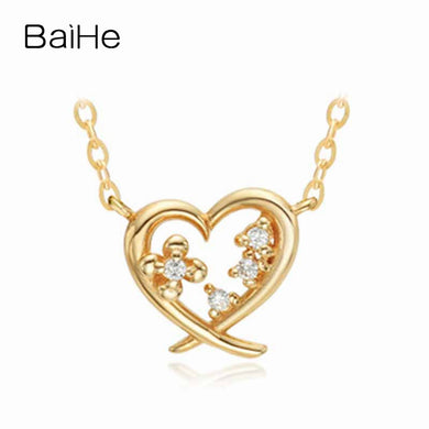 BAIHE Solid 18K Yellow Gold 0.02CT Certified Genuine Natural Diamonds Women Engagement Fine Jewelry Elegant Trendy Necklaces