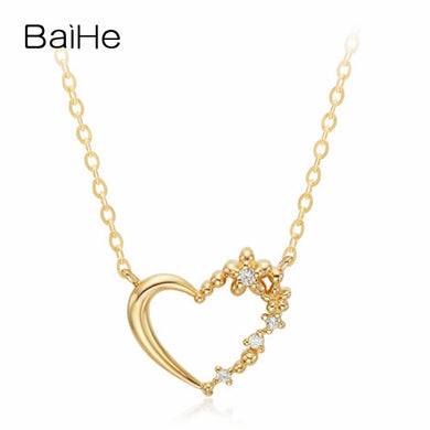 BAIHE Solid 18K Yellow Gold 0.02ct Certified 100% Genuine Natural Diamonds Women Engagement Fine Jewelry Elegant Gift Necklaces