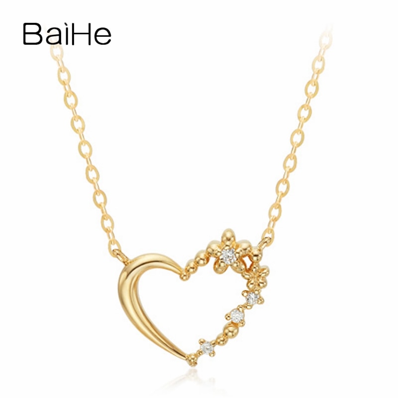 BAIHE Solid 18K Yellow Gold 0.02ct Certified 100% Genuine Natural Diamonds Women Engagement Fine Jewelry Elegant Gift Necklaces