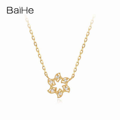 BAIHE Solid 18K Yellow Gold 0.03ct Certified Genuine Natural Diamonds Women Engagement Jewelry Elegant Cute/Romantic Necklaces