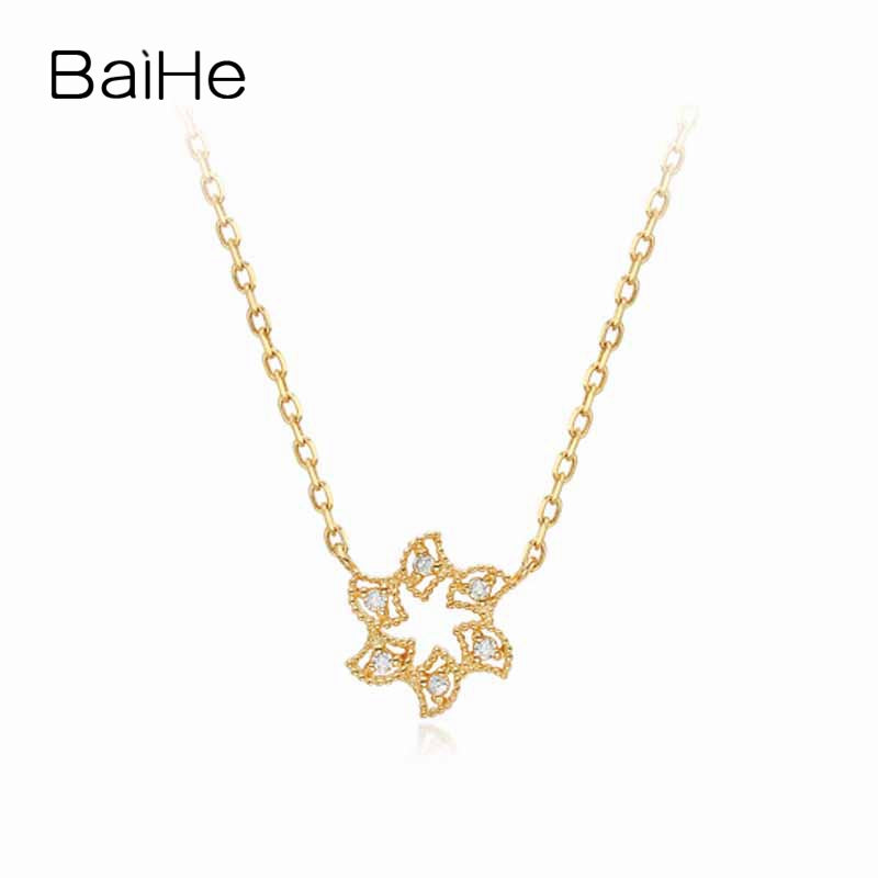 BAIHE Solid 18K Yellow Gold 0.03ct Certified Genuine Natural Diamonds Women Engagement Jewelry Elegant Cute/Romantic Necklaces