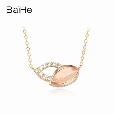 BAIHE Solid 18K Yellow Gold 0.04CT Certified Round 100% Genuine Natural Diamonds Women Wedding Jewelry Elegant Trendy Necklaces