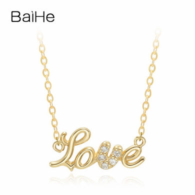 BAIHE Solid 18K Yellow Gold 0.04ct Certified H/SI Genuine Natural Diamonds Women Trendy Engagement Jewelry Elegant Necklaces