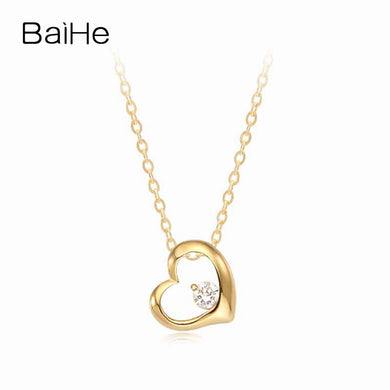 BAIHE Solid 18K Yellow Gold 0.06CT Certified 100% Genuine Natural Diamond Women Wedding Jewelry Elegant Trendy Gift Necklaces