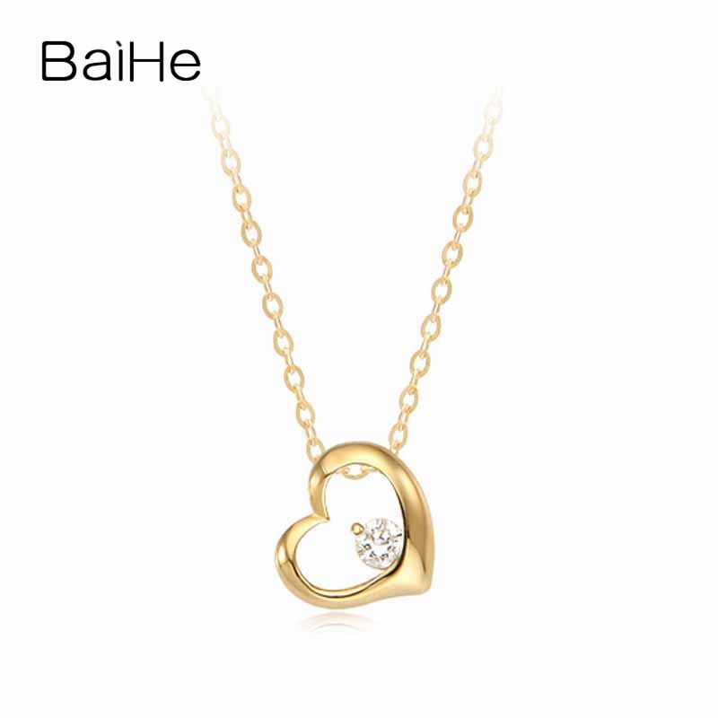 BAIHE Solid 18K Yellow Gold 0.06CT Certified 100% Genuine Natural Diamond Women Wedding Jewelry Elegant Trendy Gift Necklaces