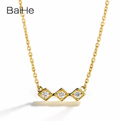 BAIHE Solid 18K Yellow Gold 0.06CT Certified H/SI 100% Genuine Natural Diamond Wedding Women Trendy Fine Jewelry Gift Necklaces