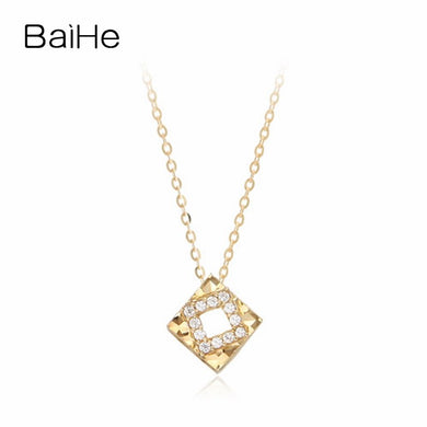 BAIHE Solid 18K Yellow Gold 0.06CT Certified Round 100% Genuine Natural Diamonds Women Engagement Trendy Fine Jewelry Necklaces