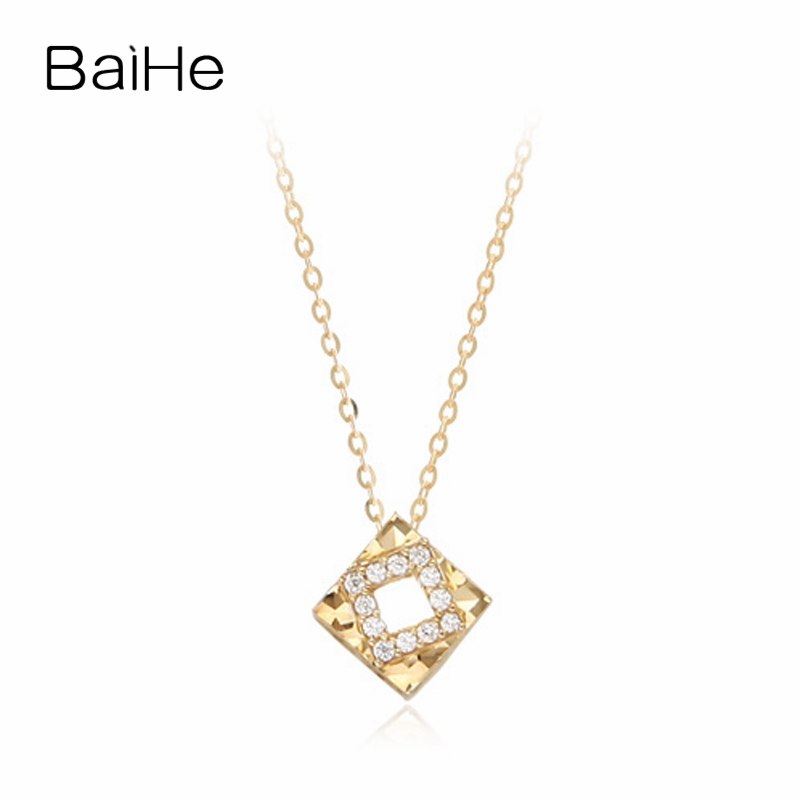 BAIHE Solid 18K Yellow Gold 0.06CT Certified Round 100% Genuine Natural Diamonds Women Engagement Trendy Fine Jewelry Necklaces