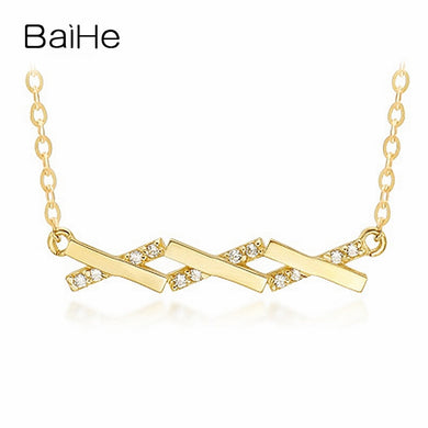 BAIHE Solid 18K Yellow Gold 0.06CT Certified Round 100% Genuine Natural Diamonds Women Trendy Engagement Fine Jewelry Necklaces