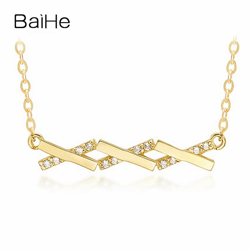 BAIHE Solid 18K Yellow Gold 0.06CT Certified Round 100% Genuine Natural Diamonds Women Trendy Engagement Fine Jewelry Necklaces