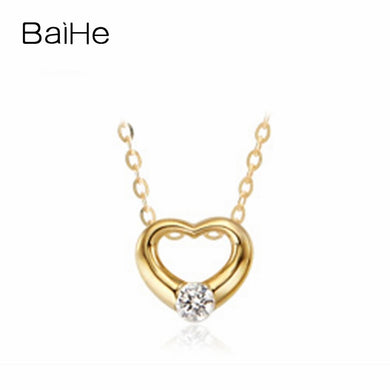 BAIHE Solid 18K Yellow Gold 0.06ct Certified 100% Genuine Natural Diamond Women Engagement Trendy Fine Jewelry Elegant Necklaces