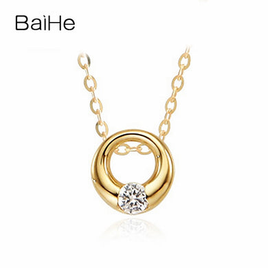 BAIHE Solid 18K Yellow Gold 0.07ct Certified 100% Genuine Natural Diamonds Women Trendy Wedding Fine Jewelry Elegant Necklaces