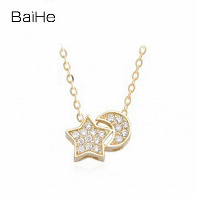 BAIHE Solid 18K Yellow Gold 0.08CT Certified H/SI Round 100% Genuine Natural Diamonds Women Engagement Fine Jewelry Necklaces