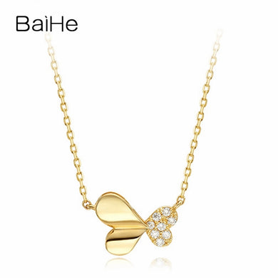BAIHE Solid 18K Yellow Gold 0.08CT Certified Round cut 100% Genuine Natural Diamonds Women Engagement Jewelry Trendy Necklaces