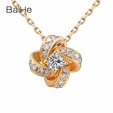 BAIHE Solid 18K Yellow Gold 0.08ct Certified H/SI 100% Genuine Natural Diamond Wedding Women Trendy Fine Jewelry Gift Necklaces