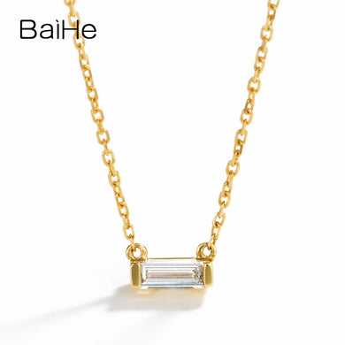 BAIHE Solid 18K Yellow Gold 0.08ct Certified H/SI Genuine Natural Diamond Engagement Women Trendy Fine Jewelry Gift Necklaces