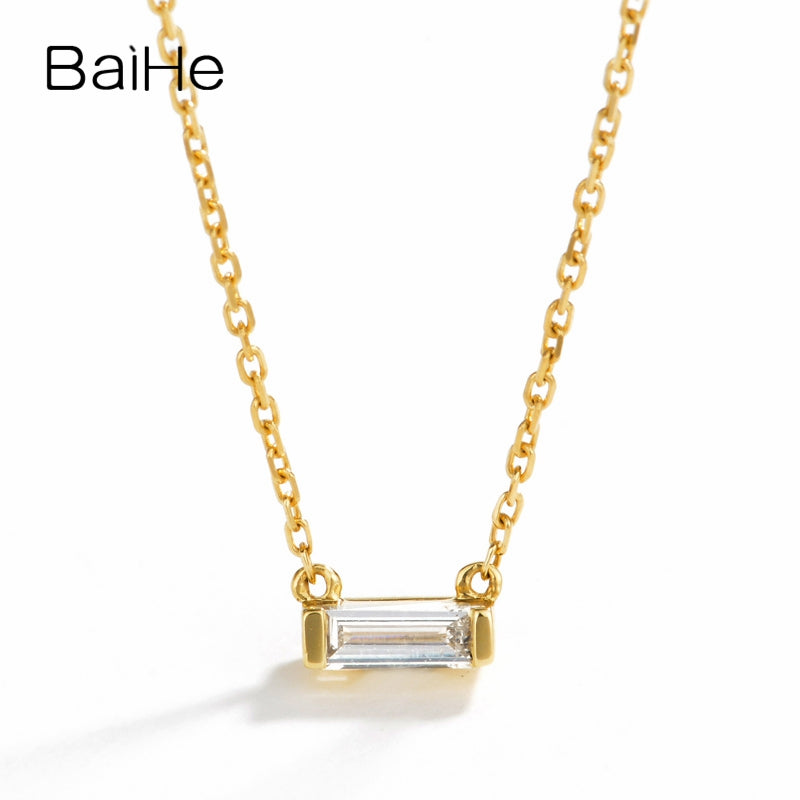 BAIHE Solid 18K Yellow Gold 0.08ct Certified H/SI Genuine Natural Diamond Engagement Women Trendy Fine Jewelry Gift Necklaces