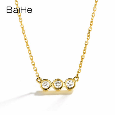 BAIHE Solid 18K Yellow Gold 0.09ct Certified H/SI Genuine Natural Diamond Women Trendy Fine Jewelry Elegant unique Necklaces