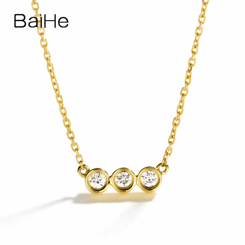 BAIHE Solid 18K Yellow Gold 0.09ct Certified H/SI Genuine Natural Diamond Women Trendy Fine Jewelry Elegant unique Necklaces