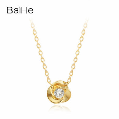 BAIHE Solid 18K Yellow Gold 0.10ct Certified Round cut 100% Genuine Natural Diamond Women Engagement Gift Fine Jewelry Necklaces